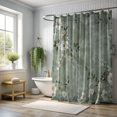 Rideau de douche standard 1 pièce Shabby Elegance Green Florals