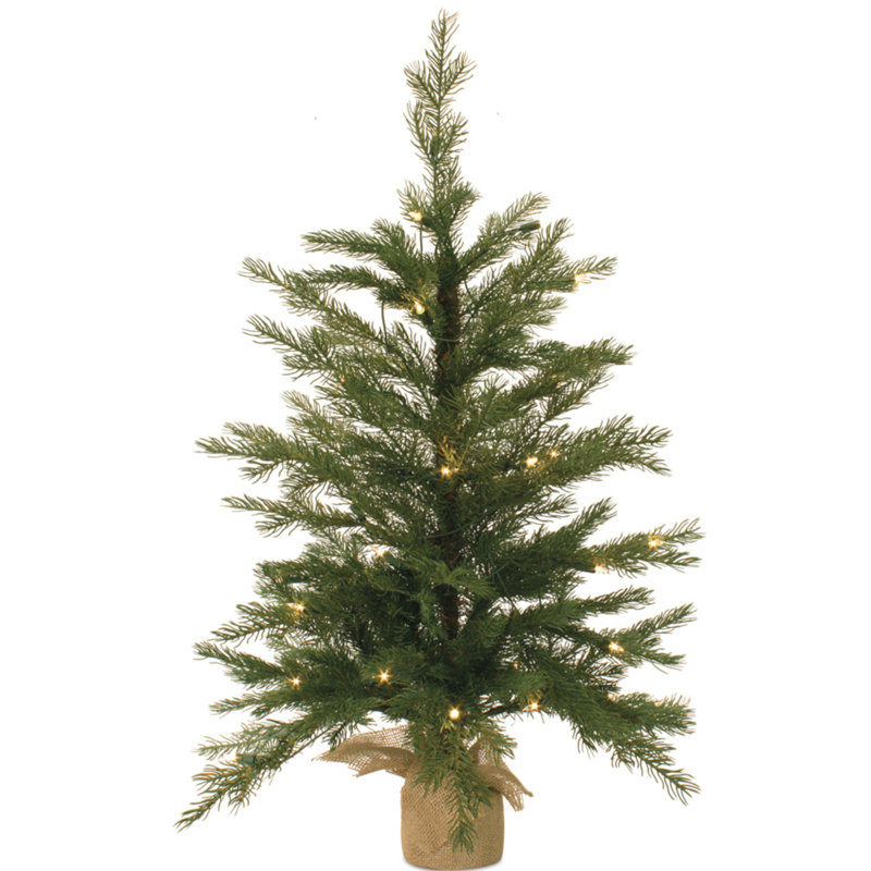 Faux Pine Tree in Burlap Pot Liner, 36" H x 28" W x 28" D