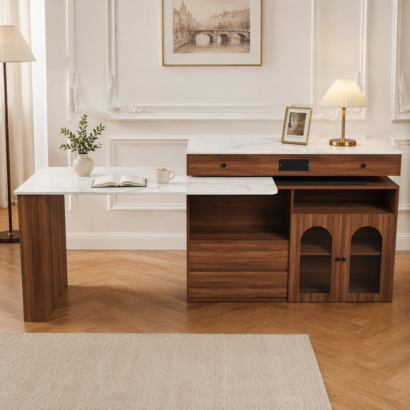 Extendable Rotating Kitchen Island with Built-in Outlet