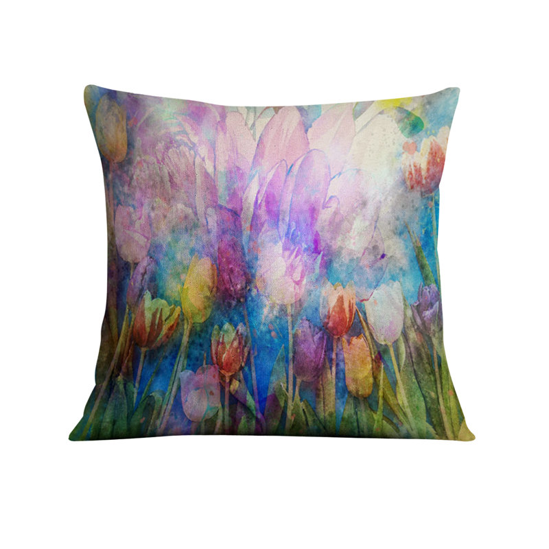 Coussin décoratif avec insert, Bleu / mauve floral 2, H 18 po x l 18 po