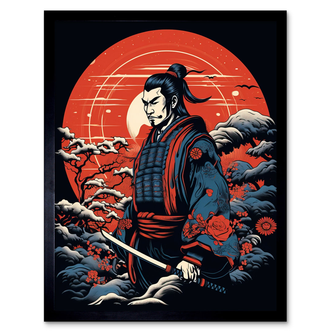 Visby Samurai Master In Winter Sunset Landscape Rockabilly Americana - Single Picture Frame Print