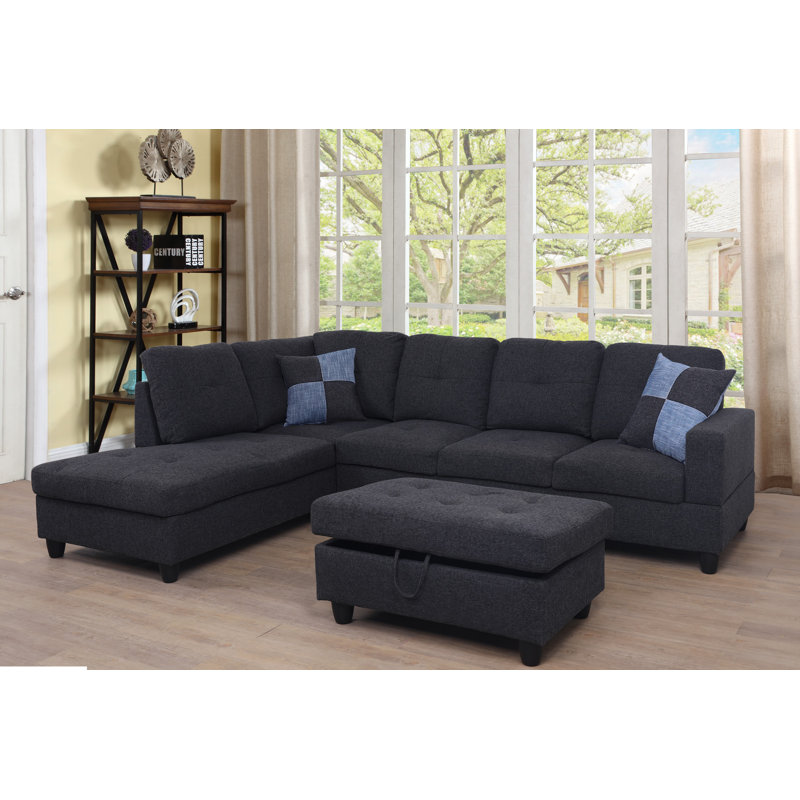 Palmer Square Upholstered Sectional, Left Hand Facing, Black Gray