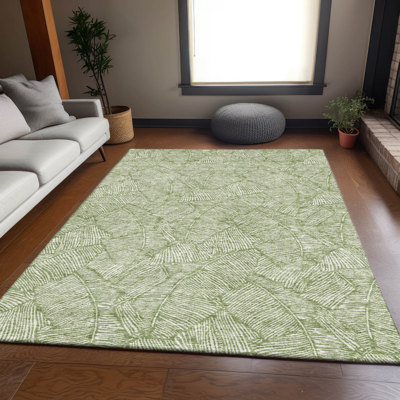 Premium Machine Washable Prisco Green Rug, Rectangle 9' x 12'
