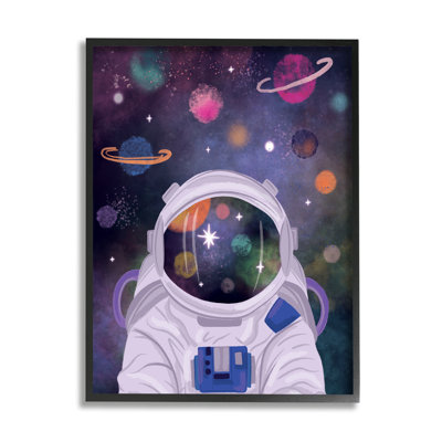 Cosmic Universe Reflection Astronaut Helmet Galaxy Stars par Lisa Perry White boutons - Peinture