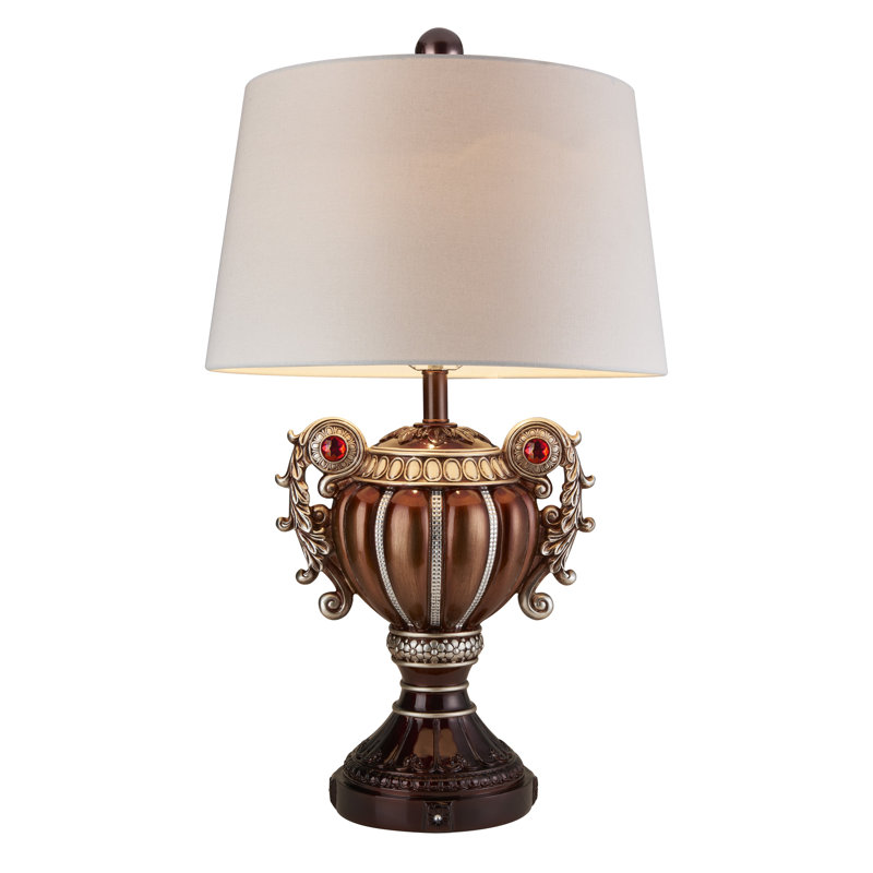 Lampe de table en polyrésine de forme trophée avec poignées à volutes, bronze
