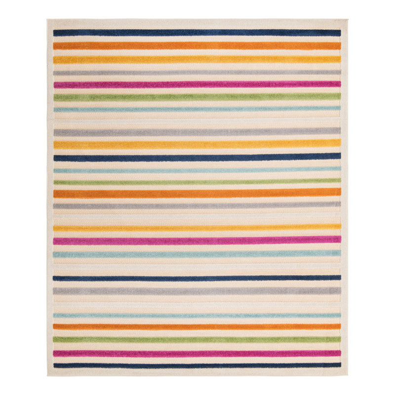Tapis rayé beige / orange intérieur / extérieur, Rectangle 7 pi 10 po x 10 pi
