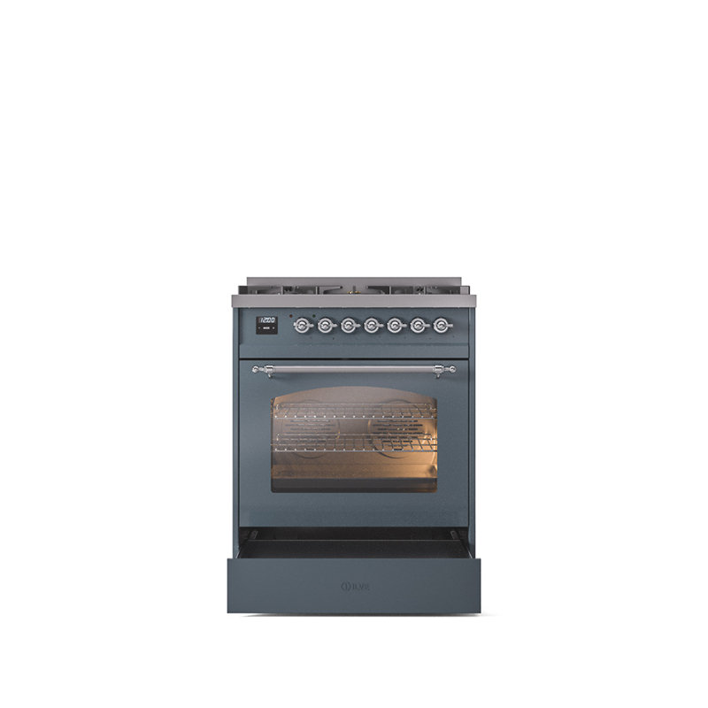 ILVE Nostalgie II 30 in Dual Fuel Range, Blue Gray/Chrome, Liquid Propane
