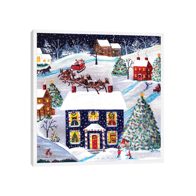 Santa Reindeer Christmas Eve Cheryl Bartley by Cheryl Bartley - Print on Canvas, 93.98 cm H x 93.98 cm W, White Framed