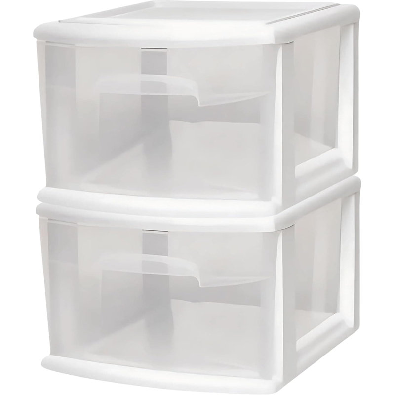 Ensemble de 2 chariots de rangement en plastique transparent avec tiroirs, contenant de rangement moyen pour la salle de bain et la salle de classe