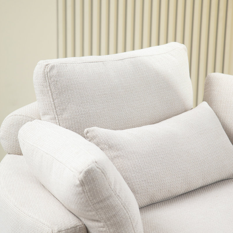 Danieal Upholstered Barrel Chair with Ottoman, Beige Fabric