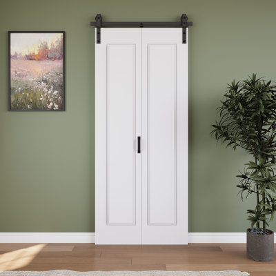 Porte de grange pliante à un panneau, à âme creuse, 91,4 cm x 213,4 cm, avec quincaillerie incluse et panneaux préassemblés (idéale pour les placards, garde-manger, buanderies, salles de bain et autres petites pièces).