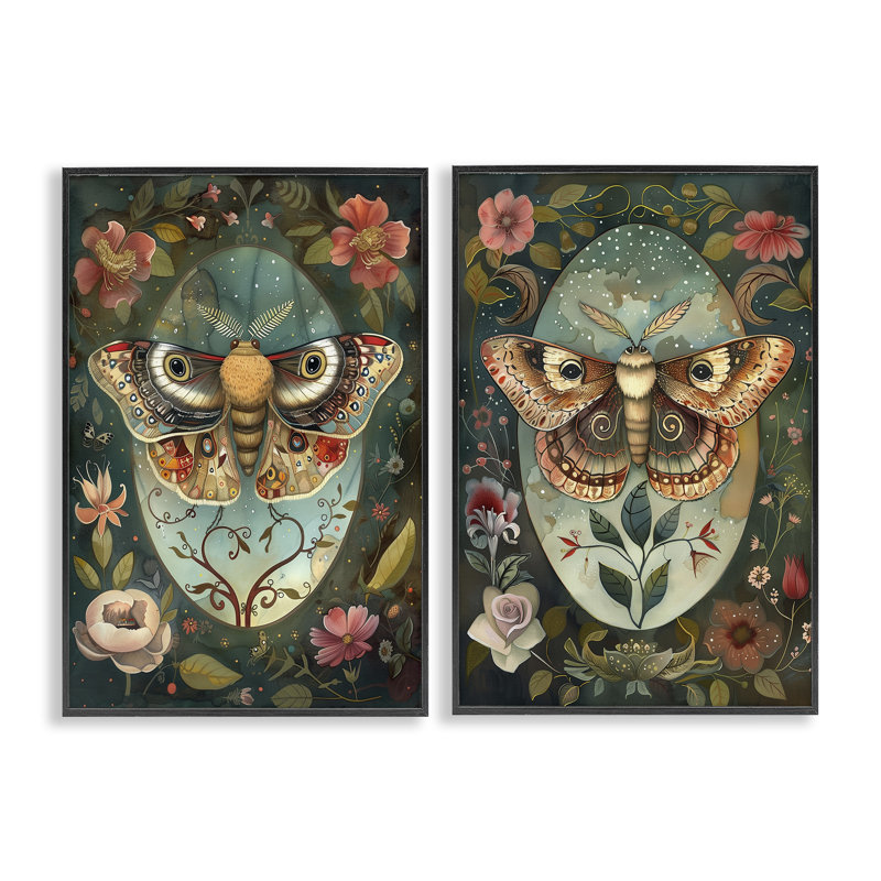 «Vintage Victorian Folk Moths», ensemble de 2 giclées encadrées, design par The Dutch Lady, H 18 po x l 24 po