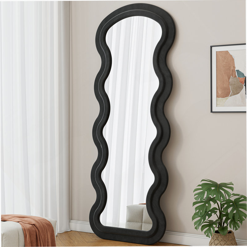 Flannel Full Length Wave Floor Mirror with Stand for Bedroom living room Hanging or Against The Wall, Black