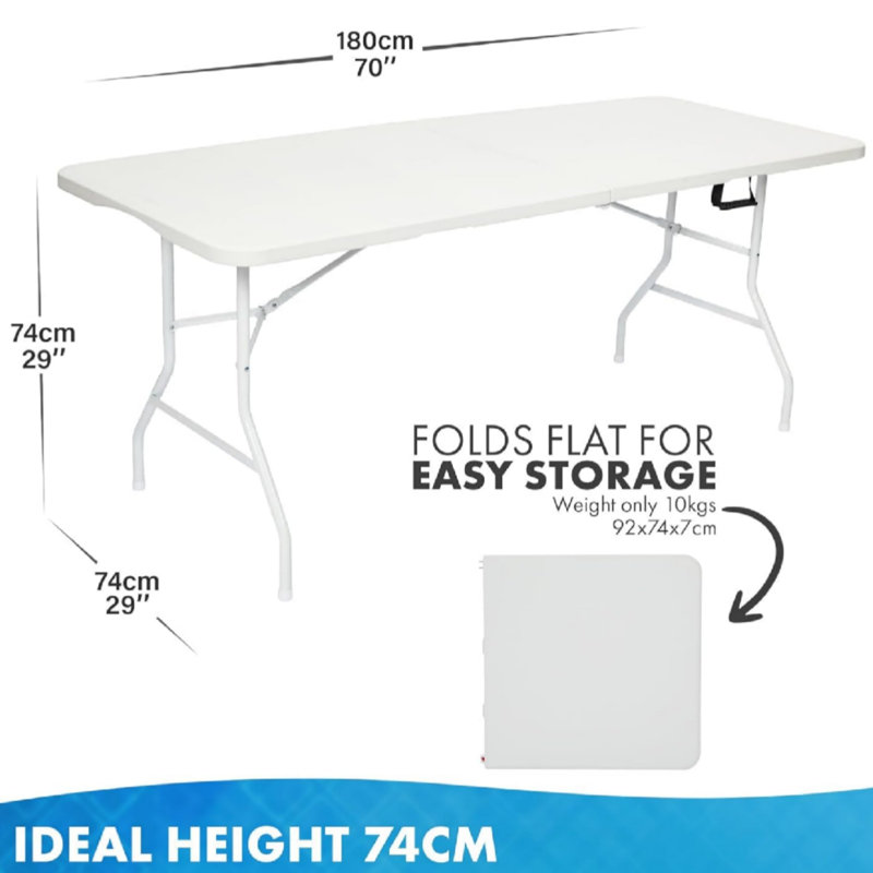 Folding Table 180x74x74cm for Camping, BBQs, Garden White