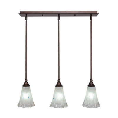 3 Light Stem Hung Linear Pendalier Shown With 5.5" Fluted Frosted Crystal Glass