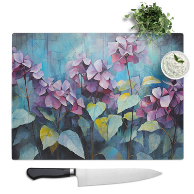 Hydrangea Abstract No.2  Glass Chopping Board