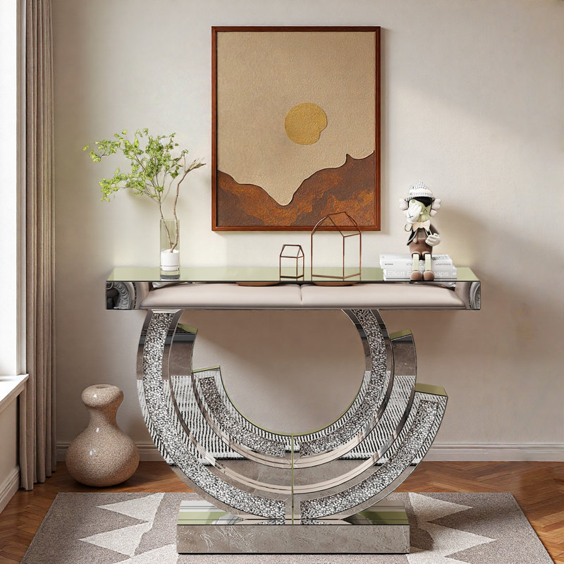 Console avec miroir en argent et base en spirale