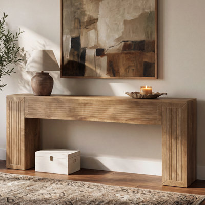 Console de 200 cm, table d'entrée extra longue, table basse moderne de style campagnard avec pieds cannelés, idéale pour l'entrée, le salon ou le couloir, couleur brun foncé rustique.