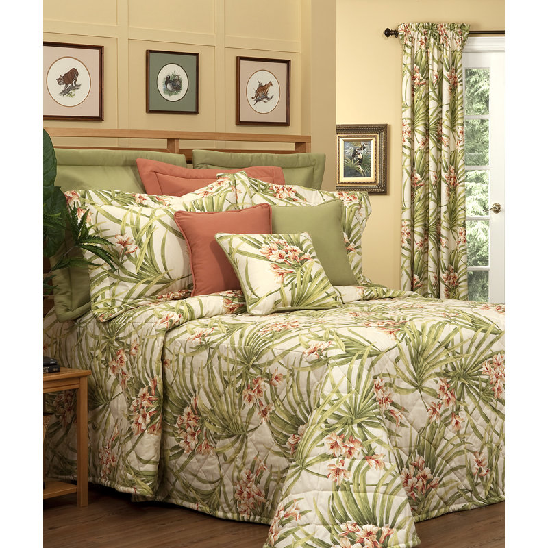 Cozumel Tropical Cotton Floral Bedspread, Full, Cream