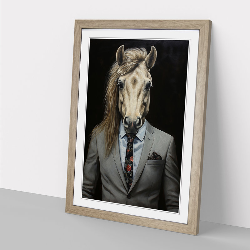 Pony In A Suit Painting - Single Picture Frame Print on Wood, Oak, 64" H x 46" W x 2" D