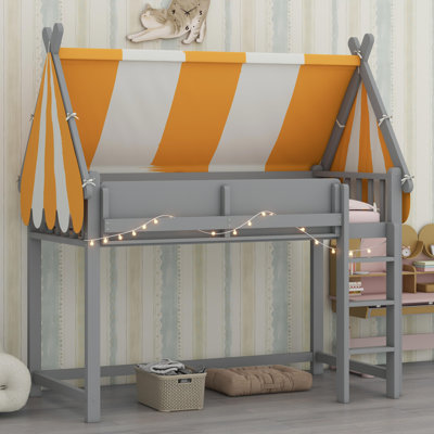 Stylish Loft Bed With Canopy Design, Soft LED Illumination, And Integrated Shelving For Books