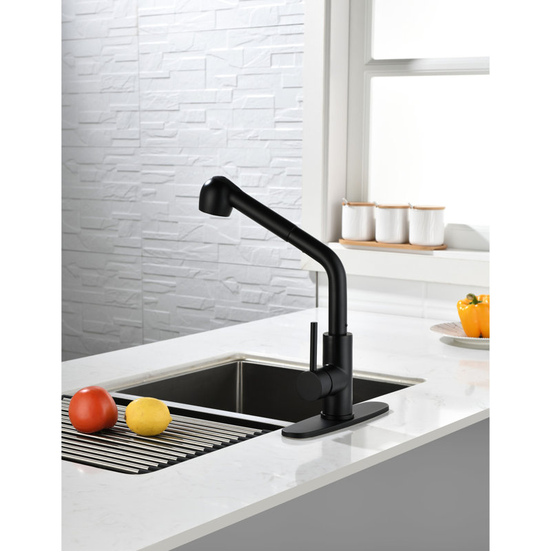 Matte Black Kitchen Faucet With Pull-Down , Single Handle Basin Tap Pull Out Nozzle, 360 Rotating High Jet, Corrosion & , Easy Water Control Mechanism Faucet, Sink Swiveling Spout, Treatment,