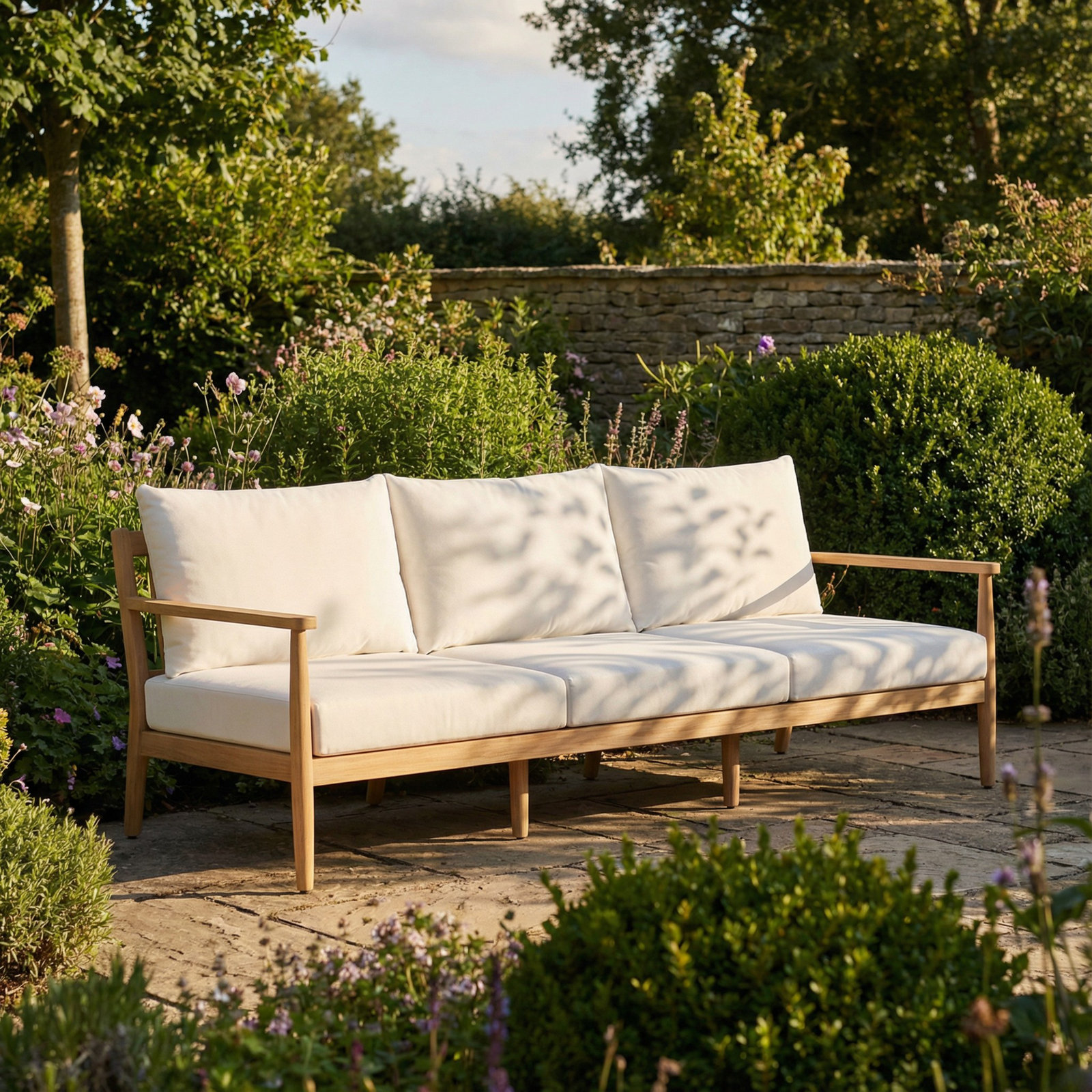 Juniper 85" Teak Sofa , White