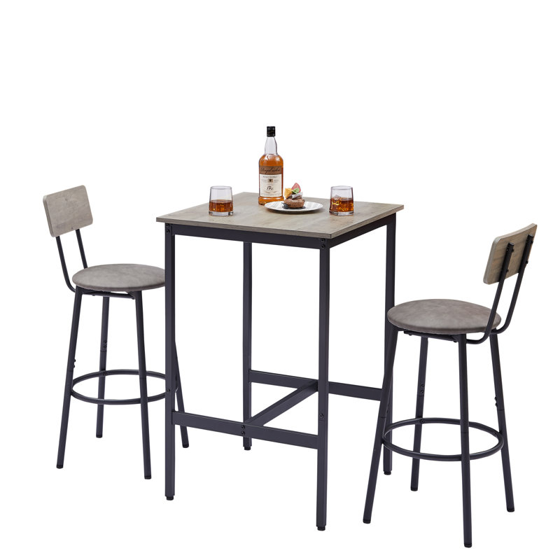 3-Piece Counter Height Round Bar Table Set, Gray, Gray