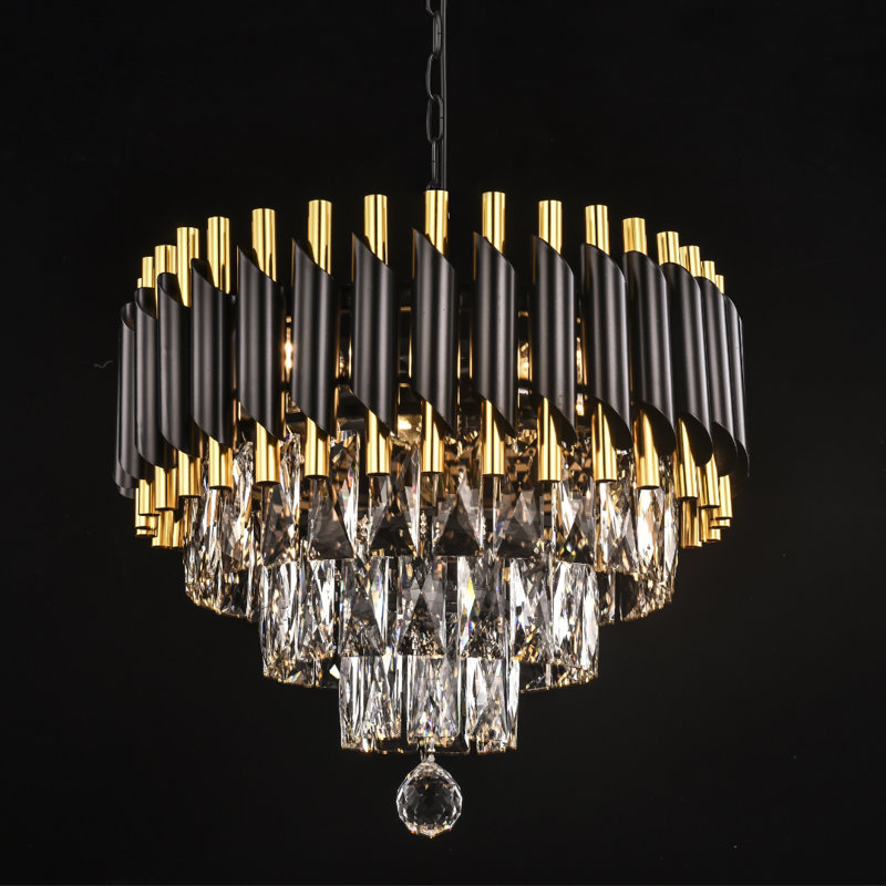 Luxury Gold And Black Crystal Light Fixture, 47" H x 16" W x 16" D
