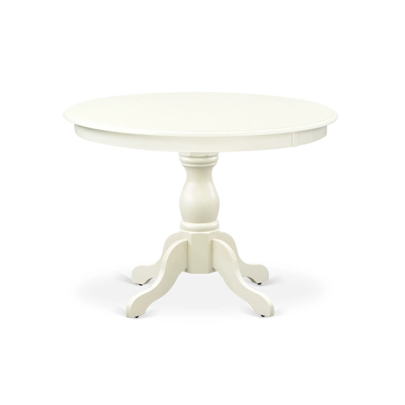 Table de salle à manger Hartland - plateau de table de cuisine rond avec base piédestal, lin blanc, Lin blanc
