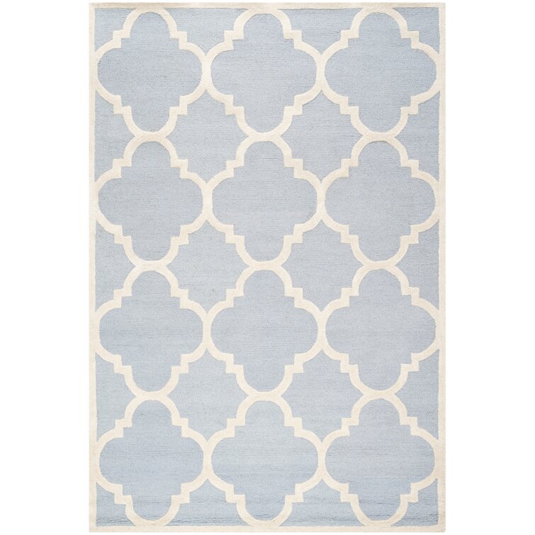 Cannen Geometric Handmade Tufted Wool Light Blue Area Rug