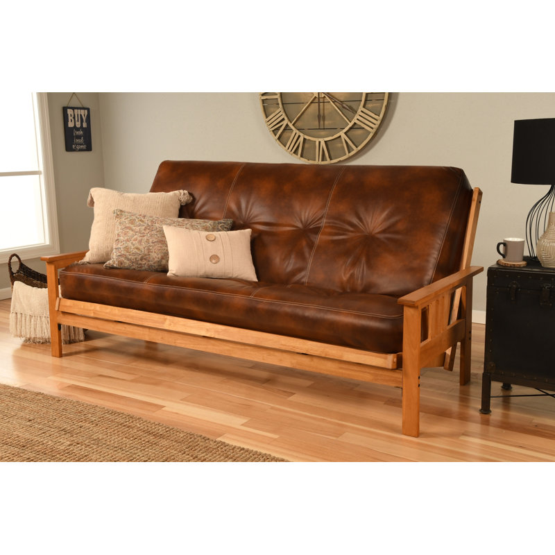 Stratford Full / Double Upholstered Futon And Mattress, Oregon Trail Saddle, Butternut