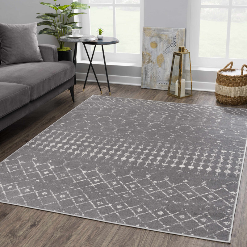 Tapis gris Dounia, Rectangle 6 pi 7 po x 9 pi, Gris foncé