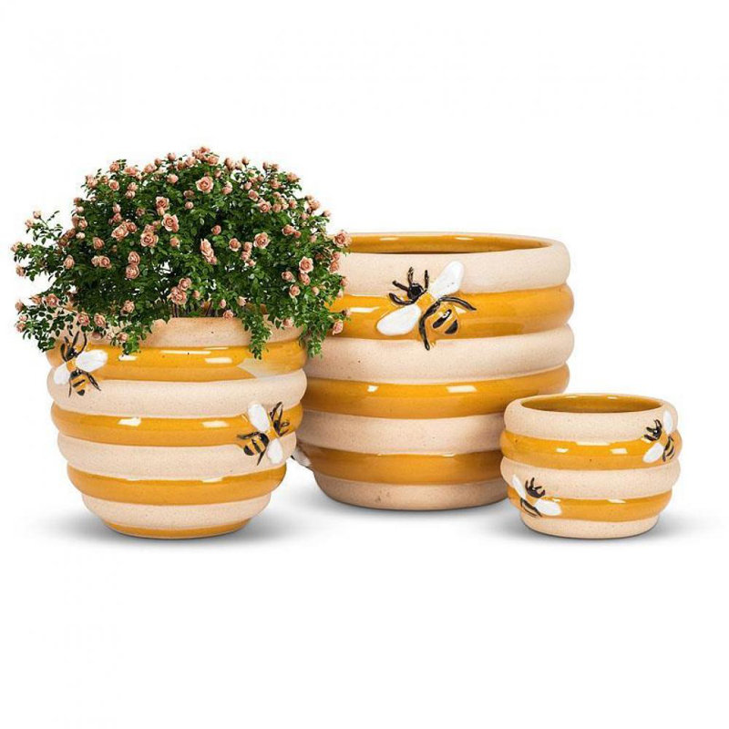 Anat Ceramic Cachepot, 5" H x 6" W x 6" D