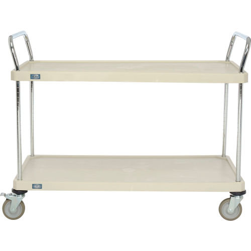 Solid Plastic 2 Shelf Utility Cart With 2 Brake Casters