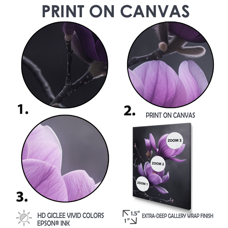 «Mauve», impression fantaisiste, Magnolias, impression d'art mural, Encadrement argenté, H 16 po x l 32 po