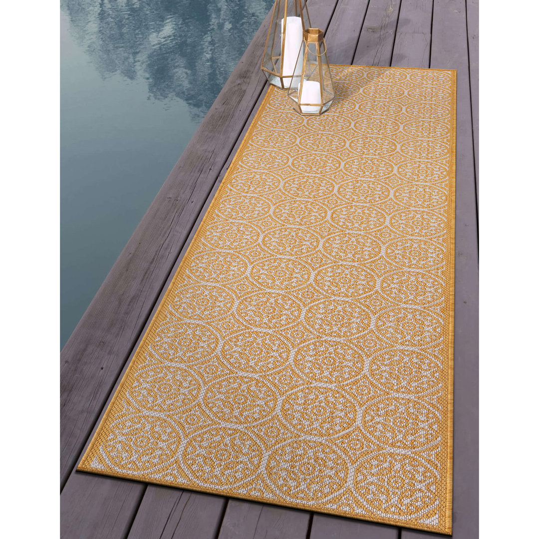 Marceia Geometric Yellow / Cream Indoor / Outdoor Area Rug Bungalow Rose Rug 