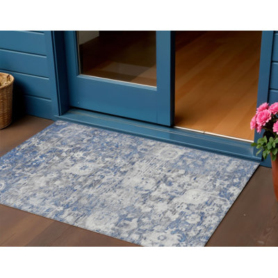 Tapis extérieur lavable floral bleu 3 pi x 5 pi bleu et denim