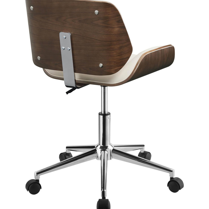 Chaise de bureau pivotante écru et noyer