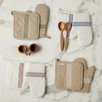 Gants de bistro français - Lot de 2 - Rayures vintage blanches