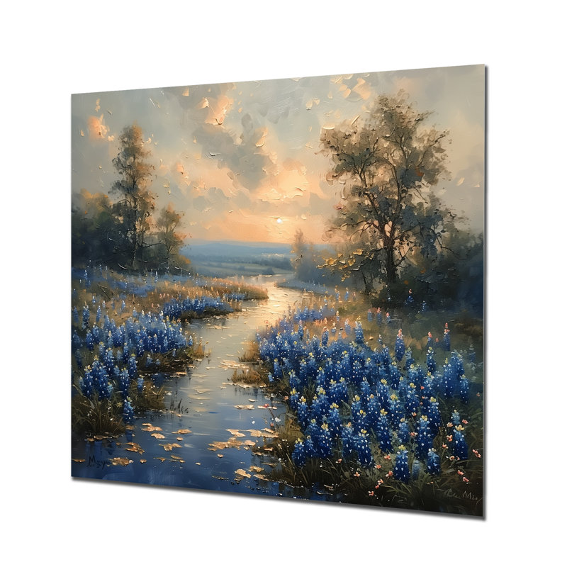 Bleu, bleu, matin, magie, bleu, Bonnets, champs, bleu, bonnets, art mural, salon, Métal métal, H 30 po x l 30 po