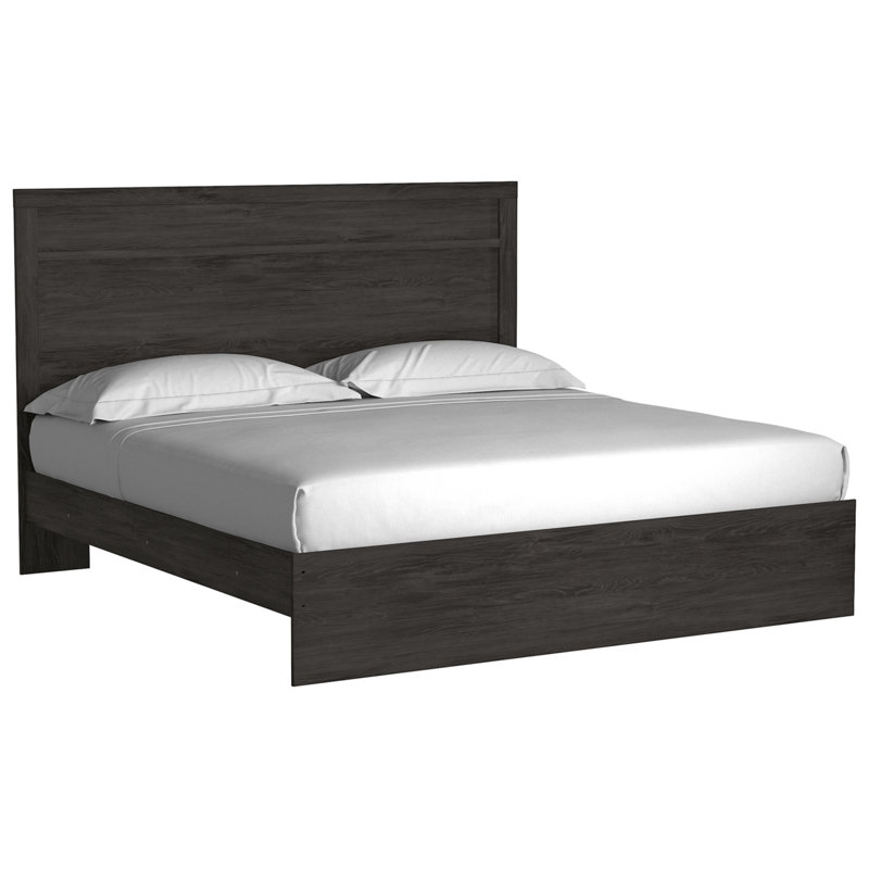 Black King Upholstered Panel Bed with Wood Frame