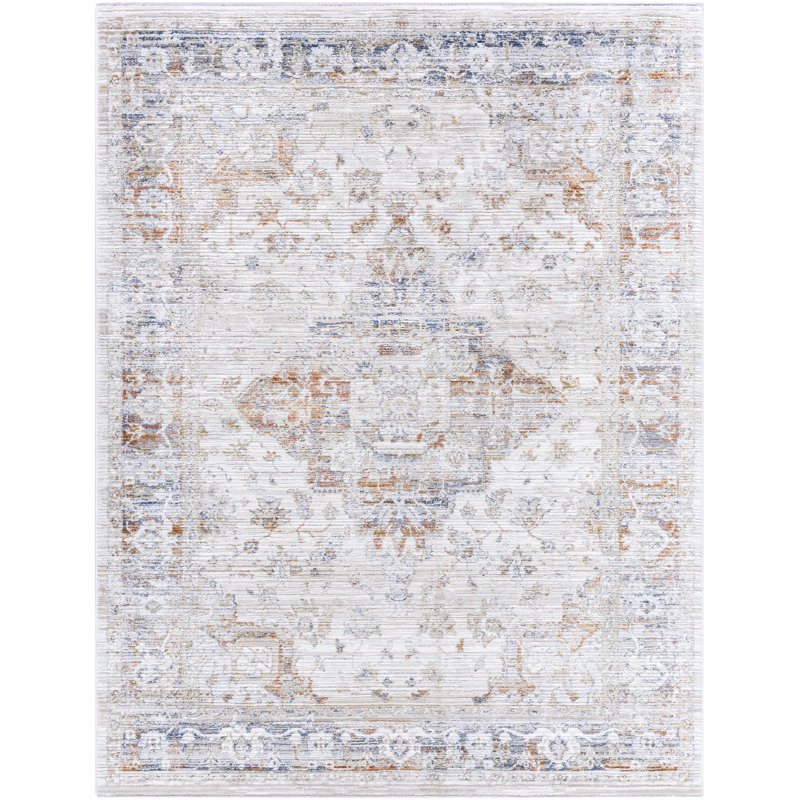 Tapis oriental bleu / gris / orange en polyester / polypropylène tissé à la machine Rectangle Zenaida
