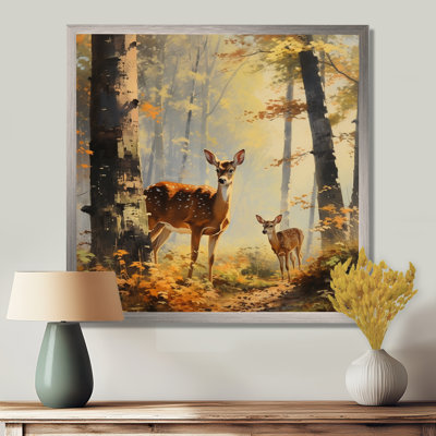 Deer family in the woods III - Deer Landscape Framed Prints