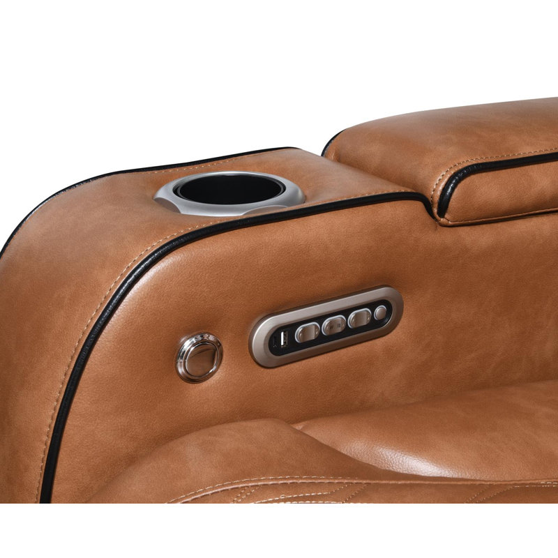 Upholstered Power Reclining Home Theater Seat with Cup Holder