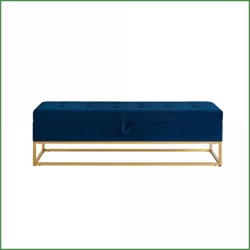 Banc de rangement avec base en métal | Bleu marine | Velours