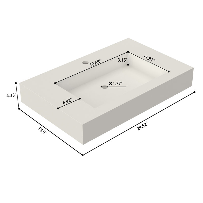 Lavabo de salle de bain rectangulaire en résine 29 1/2 po avec trou pour robinet 29 1/2 po