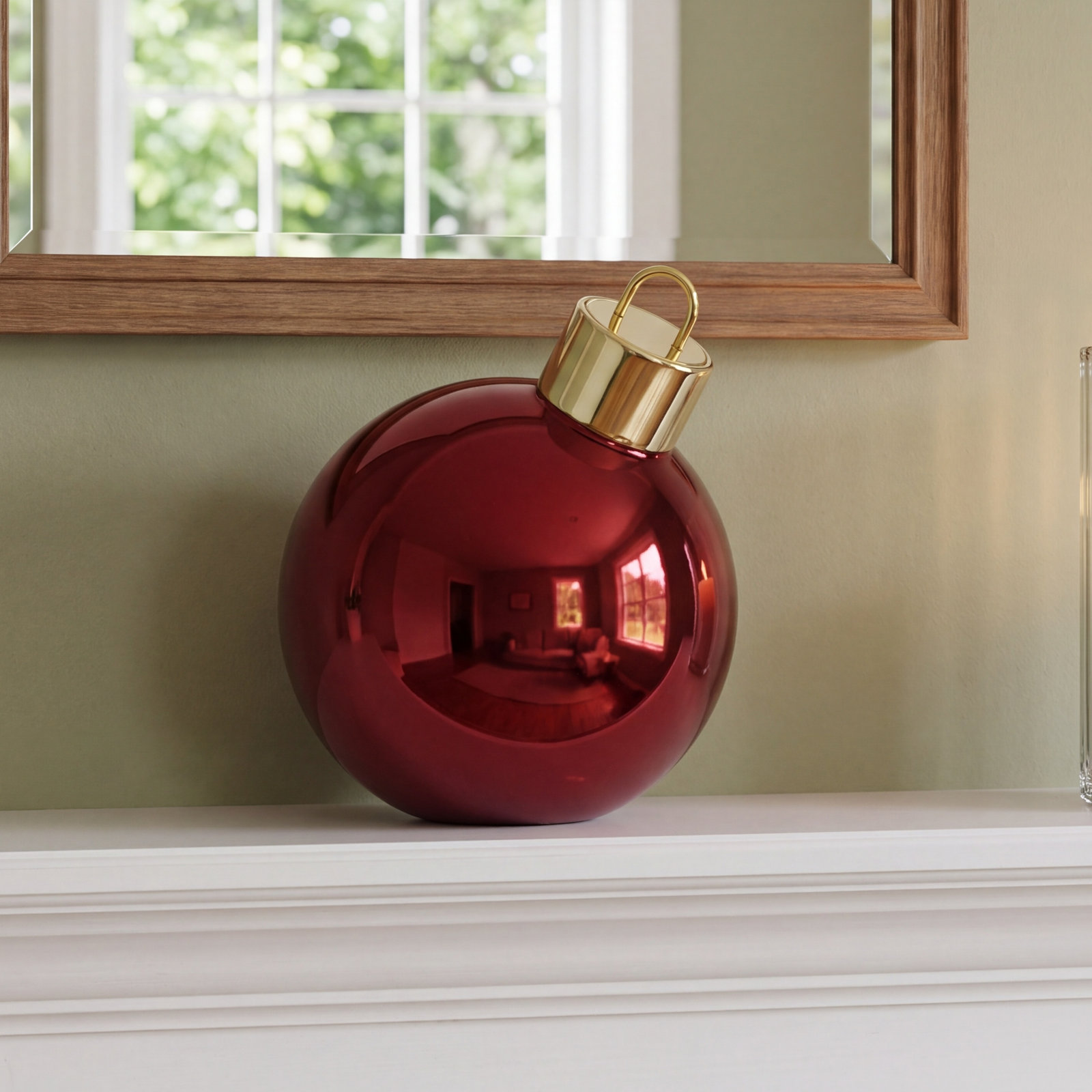Lighted Glass Slanted Ball Christmas Ornament, 7.75" H x 7.75" W x 7.75" D, Red