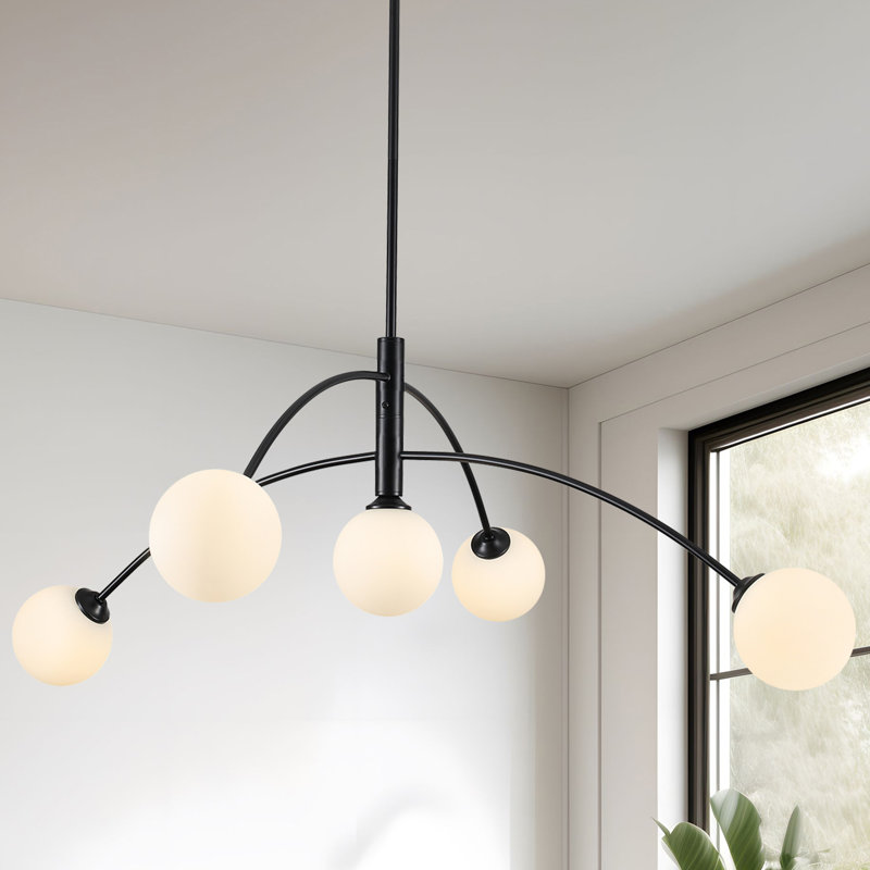 5 - Light Dimmable Modern Linear Chandelier, Black, White
