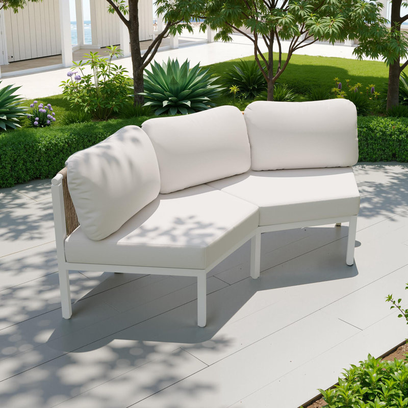 Aluminum Outdoor Patio Sectional Sofa Set, Beige, 2 Person